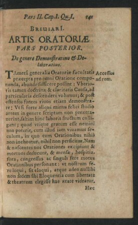 Breviari[i]. Artis Oratoriae Pars Posterior.