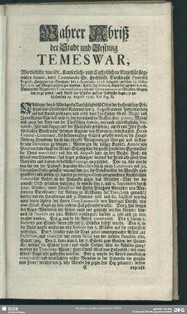 Wahrer Abriß der Stadt und Vestung Temeswar