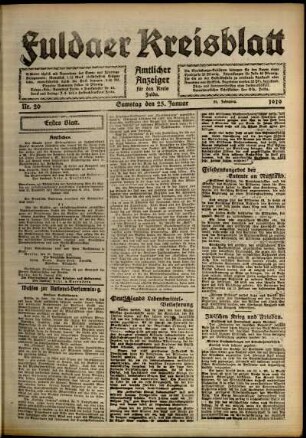 Erste Ausgabe vom Samstag, den 25. Januar 1919.