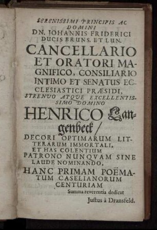 Serenissimi ... Cancellario Et Oratori ... Henrico Langenbeck ...