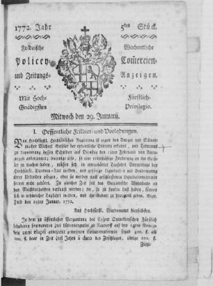 5tes Stück, Ausgabe vom 29. Januarii 1772