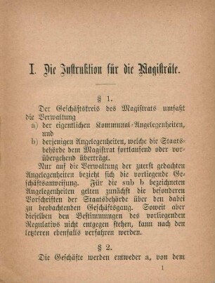 I. Die Instruktion für die Magisträte