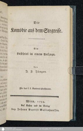 Die Komödie aus dem Stegreife : Ein Lustspiel in einem Aufzuge