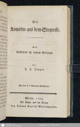 Die Komödie aus dem Stegreife : Ein Lustspiel in einem Aufzuge
