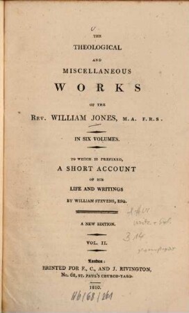 The theological and miscellaneous works of William Jones : in 6 vols., 2 (1810)