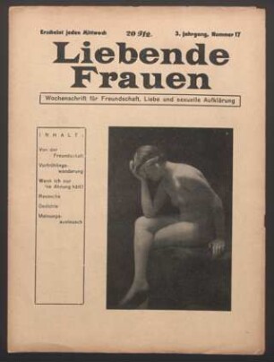 Liebende Frauen : Wochenschrift für Freundschaft, Liebe und sexuelle Aufklärung 3(1928)17