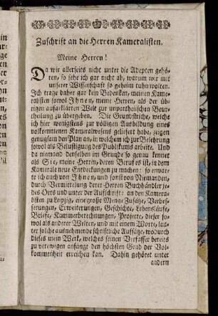 Zuschrift an die Herren Kameralisten.