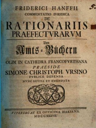 Commentatio iur. de rationariis praefecturarum