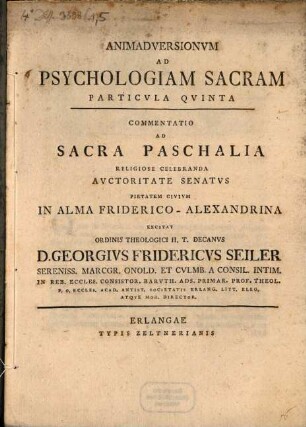 Animadversionum ad phychologiam sacram particula .... 5