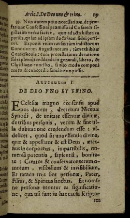 Articulus I. De Deo Uno Et Trino.