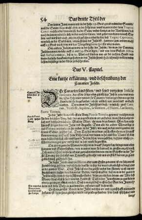 Das V. Capitel. Eine kurtze erklärung, und beschreibung der Canarien Inseln.