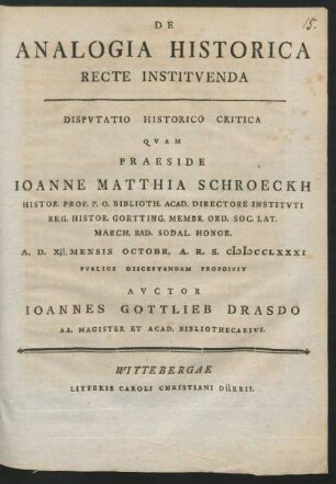 De Analogia Historica Recte Institvenda