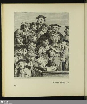 Die Vorlesung. Kupferstich, 1736
