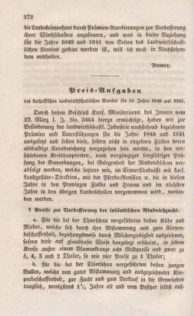 Preis-Aufgaben des kurhessischen landwirthschaftlichen Vereins für die Jahre 1840 und 1841.