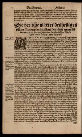 Die herliche marter des heiligen Albani Martyrers in Engelland/ ...