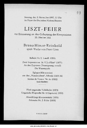 Liszt-Feier zur Erinnerung an den Geburtstag des Komponisten