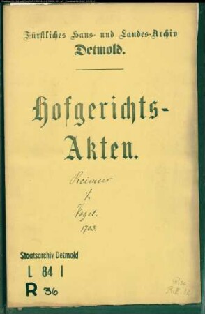 Reimers, Anna Elisabeth, Clausings Frau gegen Syndicus Vogel zu Salzuflen - Vormundschaft