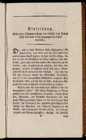 Einleitung. Ueber den Zusammenhang der Absicht des Todes Jesu mit dem vorhergegangenen Leben desselben.
