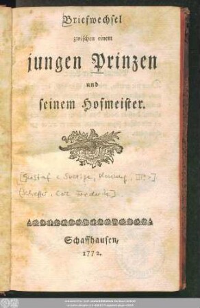 Briefwechsel zwischen einem jungen Prinzen und seinem Hofmeister