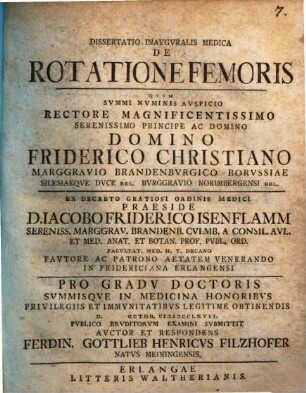 Dissertatio Inavgvralis Medica De Rotatione Femoris