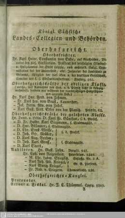 Behördenverzeichnis : Königl. Sächsische Landes-Collegien und Behörden