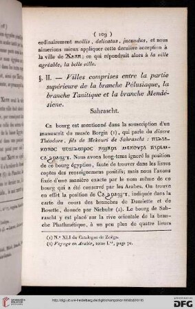 § II: Villes comprises entre la partie supérieure de la branche Pélusiaque, la branche Tanitique et la branche Mendésiene