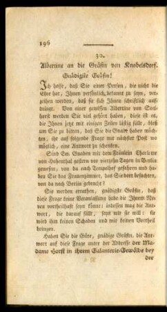 30. Albertine an die Gräfin von Knobelsdorf.