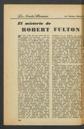 El misterio de Robert Fulton : La novela humana