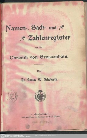 Namen-, Sach- und Zahlenregister für die Chronik von Grossenhain