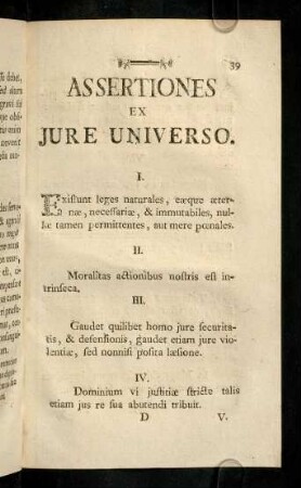 39-45, Assertiones Ex Jure Universo.