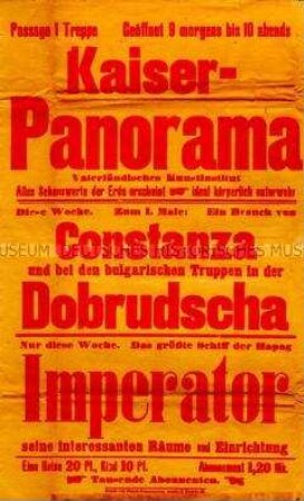 Maueranschlag mit Werbung für Vorführungen im Kaiserpanorama über Constanza u.a.