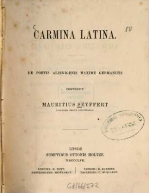 Carmina latina : de poetis alienigenis maxime germanicis