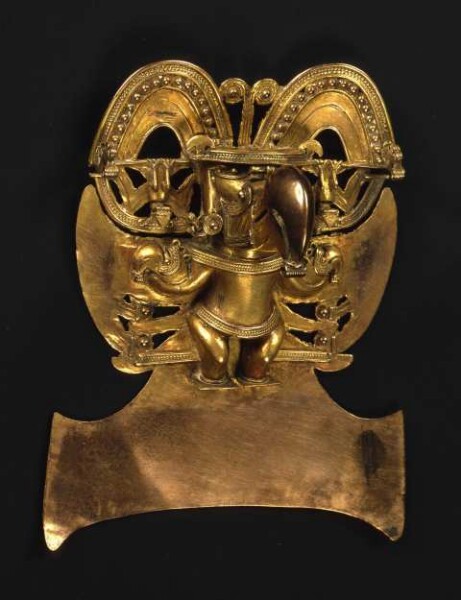 in the form of a male figure with headdress