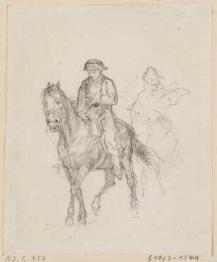 Zwei Reiter, Studie, verso Napoleon oder anderer Reiter an der Spitze einer Reitergruppe