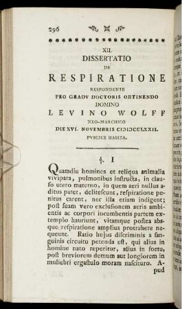 XII. Dissertatio de respiratione.