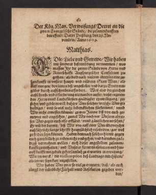 62-63, Der Königlichen Mayestät Verweisungs Decret...29. Novembris 1609