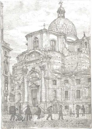 Wach, Hugo; Venedig (Italien); "Zeichnerisches Porträt der Lagunenstadt" bzw. "ein architektonisches Porträt in Lithographien" Vorzeichnungen - San Geremia (Perspektive)