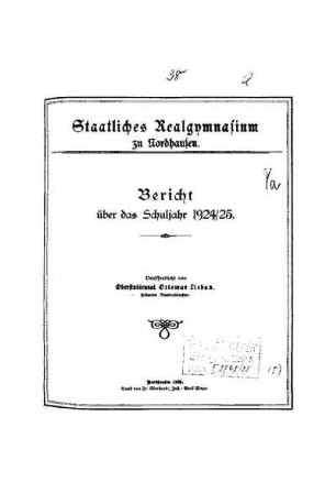 1924/25: Bericht des Staatlichen Realgymnasiums Nordhausen ... - 1924/25