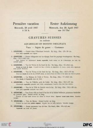 Gravures suisses en couleurs: Aquarelles et dessins originaux: vues, sujets de genre, costumes (Nr. 1-50)