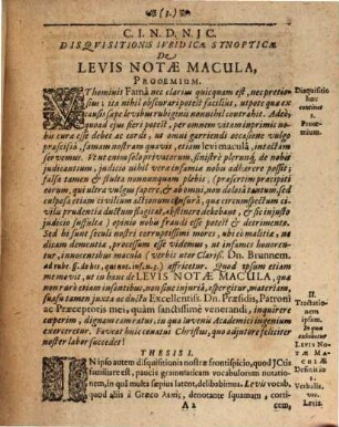 Disquisitio Juridica Synoptica, De Levis Notæ Macula