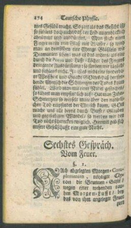 Sechstes Gespräch. Vom Feuer