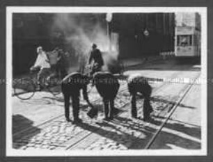 Gleisarbeiten bei der Straßenbahn
