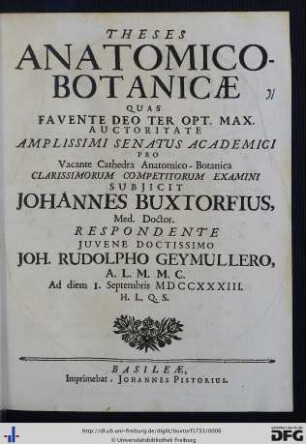 Theses Anatomico-Botanicae
