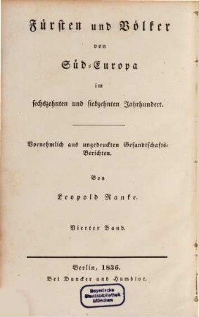 Fürsten und Völker von Süd-Europa im sechszehnten und siebzehnten Jahrhundert : vornehmlich aus ungedruckten Gesandtschafts-Berichten, 4. Die römischen Päpste, ihre Kirche und ihr Staat im sechszehnten und siebzehnten Jahrhundert ; Bd. 3