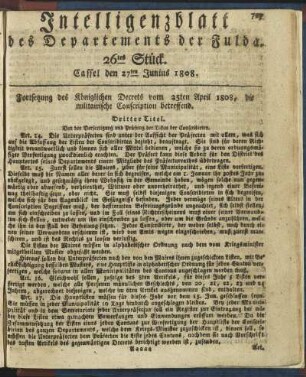 26tes Stück. Cassel den 27ten Junius 1808