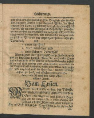 Vom Ersten. [1. als einen werthen Todesfall.]