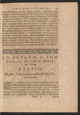Ad Paulum II. Pontificem Maximum Baptistae Platinae Oratio ...