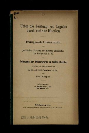 Ueber die Leistung von Legaten durch mehrere Miterben