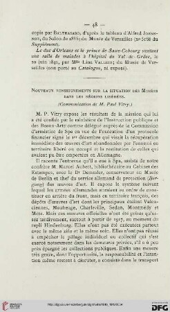 1918/19: Nouveaux renseignements sur la situation des musées dans les régions libérées
