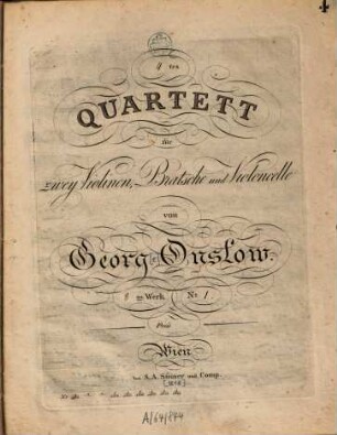 4.tes (5.tes - 6.tes -) Quartett : für 2 Violinen, Bratsche u. Violoncelle ; 8. W. Nr. 1 (2. 3), 1. (= IV. Quart.). - Vl 1 (8 S.) Vl 2 Va Vc (je 7). - Pl.Nr. S:u:C 2634